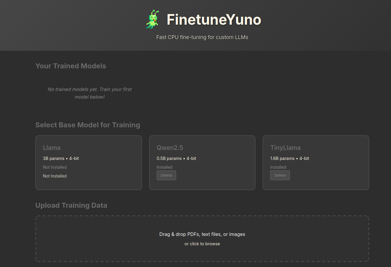 I am building FinetuneYuno, world's easiest CPU-only LLM fine-tuning app to use, fully open-source and free.